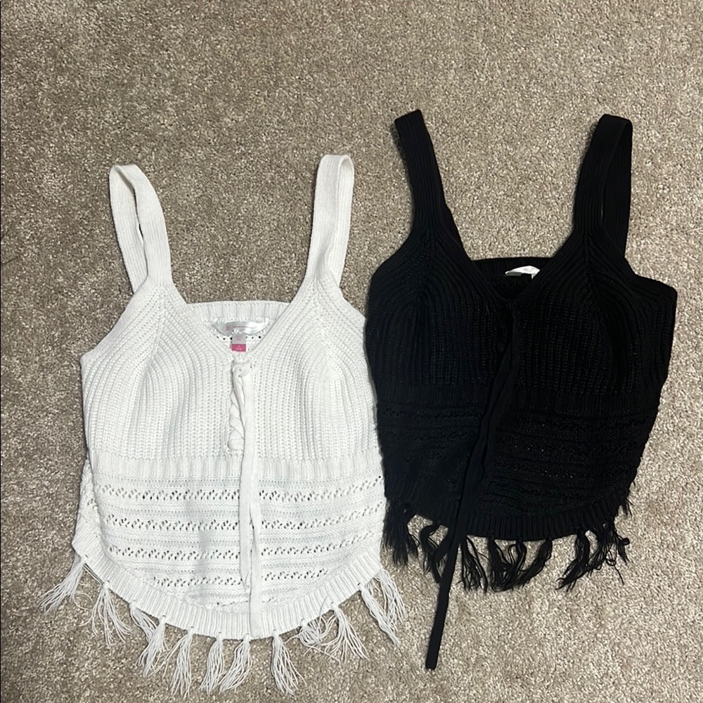 Two for the price of one Stylish Black and White Fringe Knit Tops